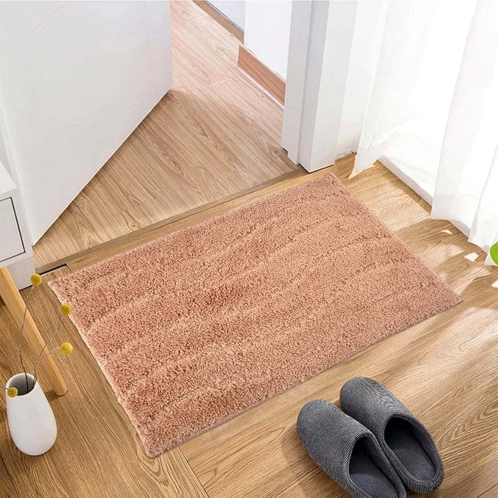 Kuber Industries Waves Shape Velvet Entrance Door Mat for Home, Office, and Living Room - Light Brown