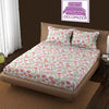 Decomizer Cotton Feel Glace Printed King Size Double Bed Bedsheet With 2 Pillow Covers Flower Pink Colour