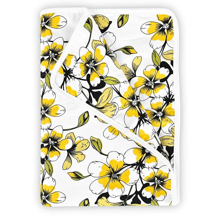 Divine Casa Floret 100% Cotton Single Kids Dohar | 120 GSM | Soft & Lightweight Throw Blanket | Cozy & Breathable Bedding | All-Season Comfort | 140 x 100 CM, Daffodil Yellow