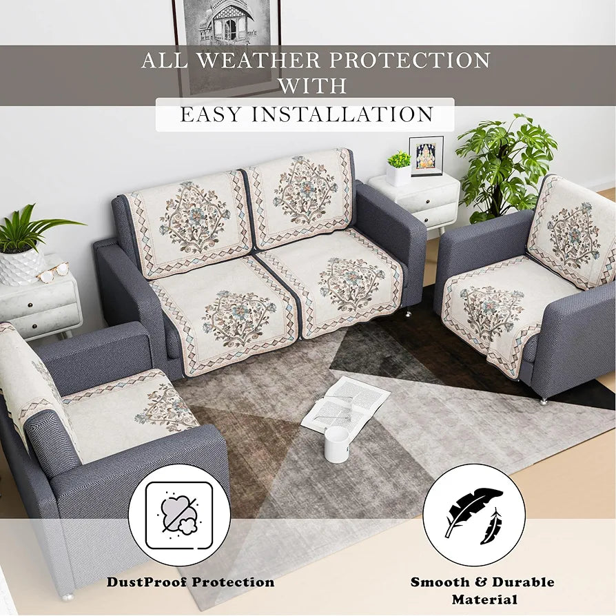 Kuber Industries Sofa Cover | Net 2+1+1 Seater Sofa Slip Cover Set | Couch Sofa Cover Set | Sofa Cover for Home | Sofa Slipcover for Living Room | Flower Digital Embroidery Print-730 | Green