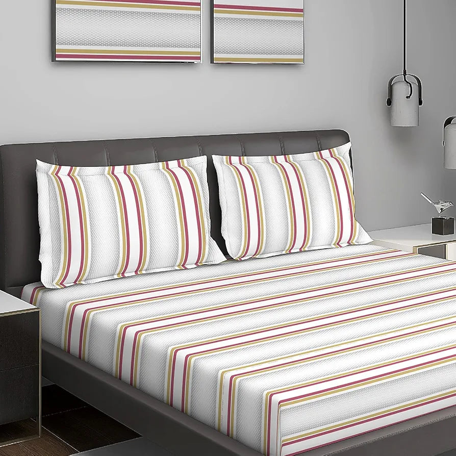 Layers Durathread Bedsheet Set for All Seasons - Lightweight, Moisture Absorbent, Machine Washable & Easy to Care - Gift for Housewarming & More - 225 CVC - King Size 