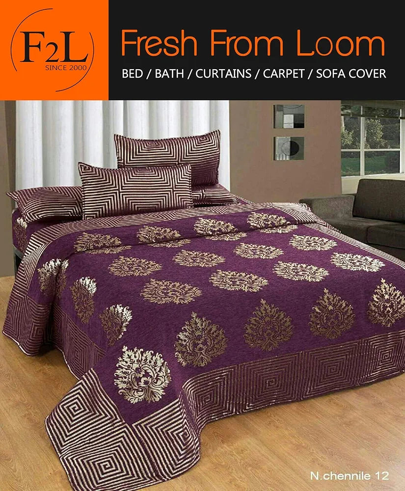 Fresh From Loom Chenille Velvet 500 tc Bedsheet , 1 Double Bed King Size Bedsheet with 2 Pillow Cover, Size - 90x100 Inch