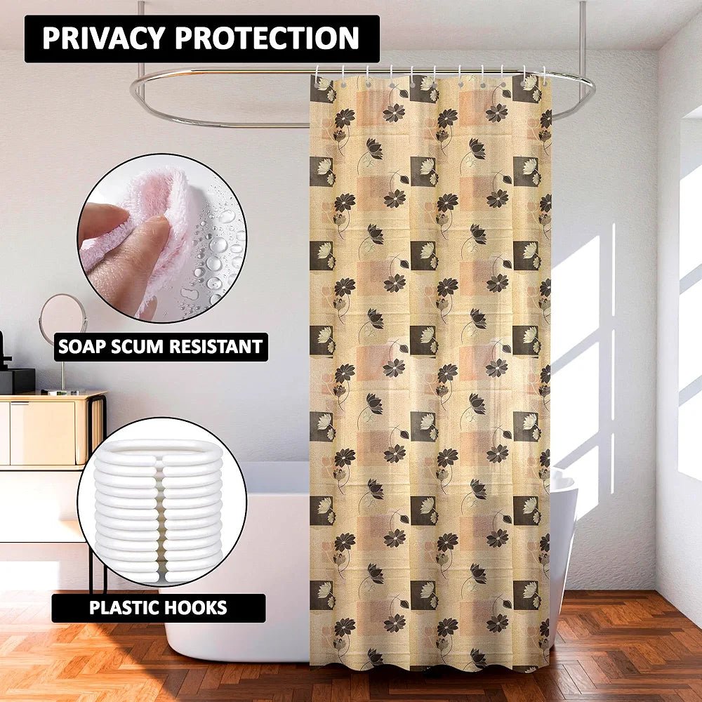 Kuber Industries Shower Curtain | 7 Feet | Bathroom Shower Curtain | AC Curtains | PVC Waterproof Window Curtain | Curtains for Bathtub | 8 Rings Curtain | Black Gulab | Beige