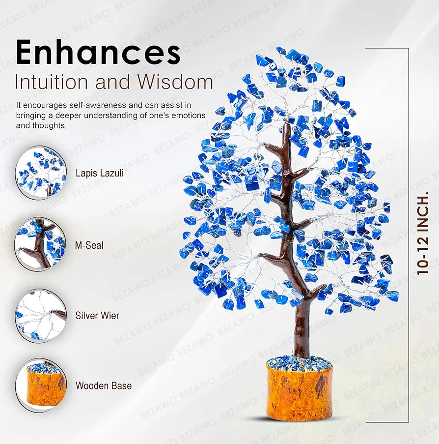 BEZAVO Lapis Lazuli Crystal Feng Shui Tree – Lucky Tree for Prosperity & Harmony | Artificial Home Decor for Living Room & Office | Ideal Gift for Men & Women 
