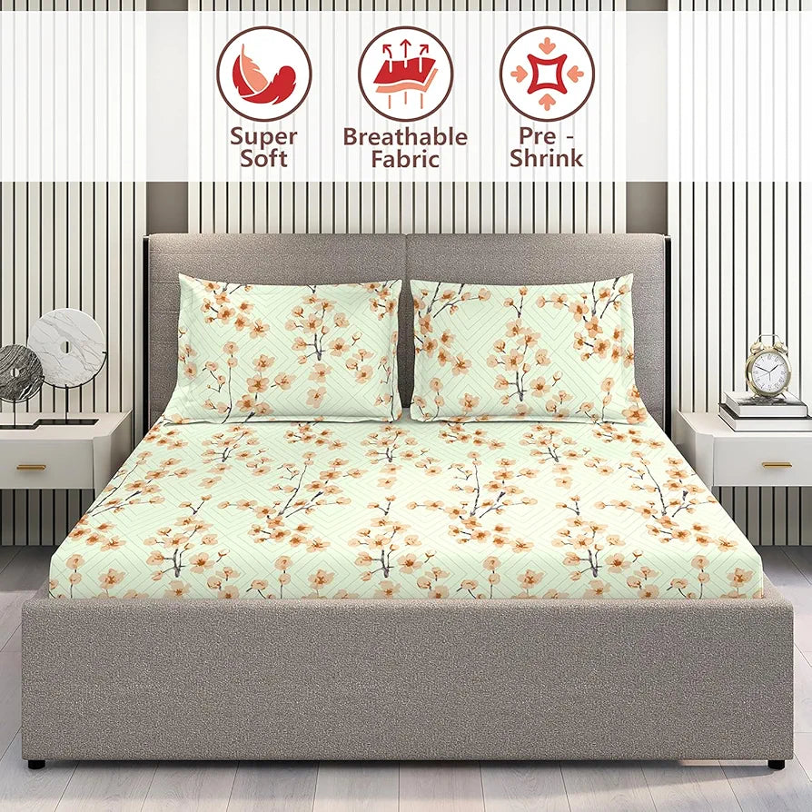 Layers Home Easy 100% Cotton Bedsheet Set for All Seasons - Lightweight, Moisture Absorbent, Machine Washable & Easy to Care - Gift for Housewarming & More - 144 TC - King Size 