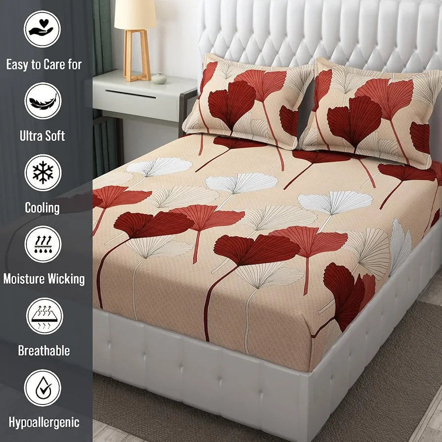 FRESH FROM LOOM Floral King Size Bedsheet - Microfiber Rotary Printed, Hypoallergenic, Wrinkle Free with 2 Pillow Covers , Multicolor