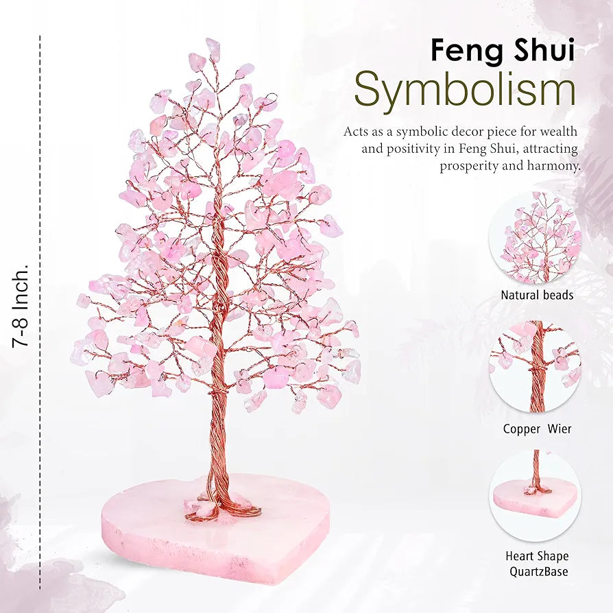 ZAICUS Rose Quartz Heart Base Feng Shui Gemstone Bonsai Tree with Healing Crystals - Showpiece Home & Office Décor – Housewarming Gift