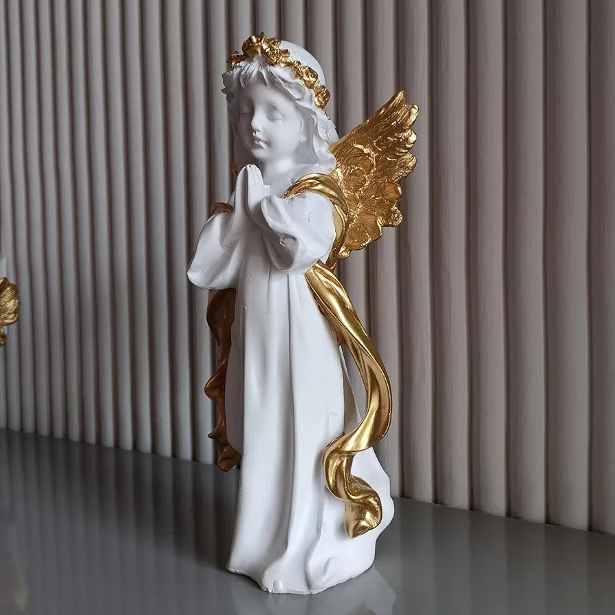 ALILA White Praying Angel Statue With Wings Figurine For Home Living Room Garden Shelf Mantel Decor Decoration Gifting Item, 12 Inches, Fantasy