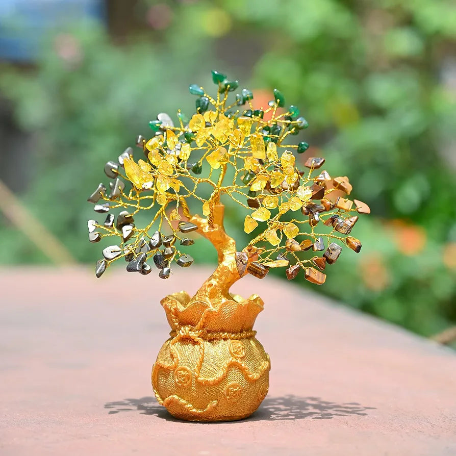 ZAICUS Money Magnet Crystal Tree – Home & Office Decor Feng Shui Tree with Golden Pot – Gemstone Bonsai for Wealth & Success - Healing Crystals Gift for Positivity - 
