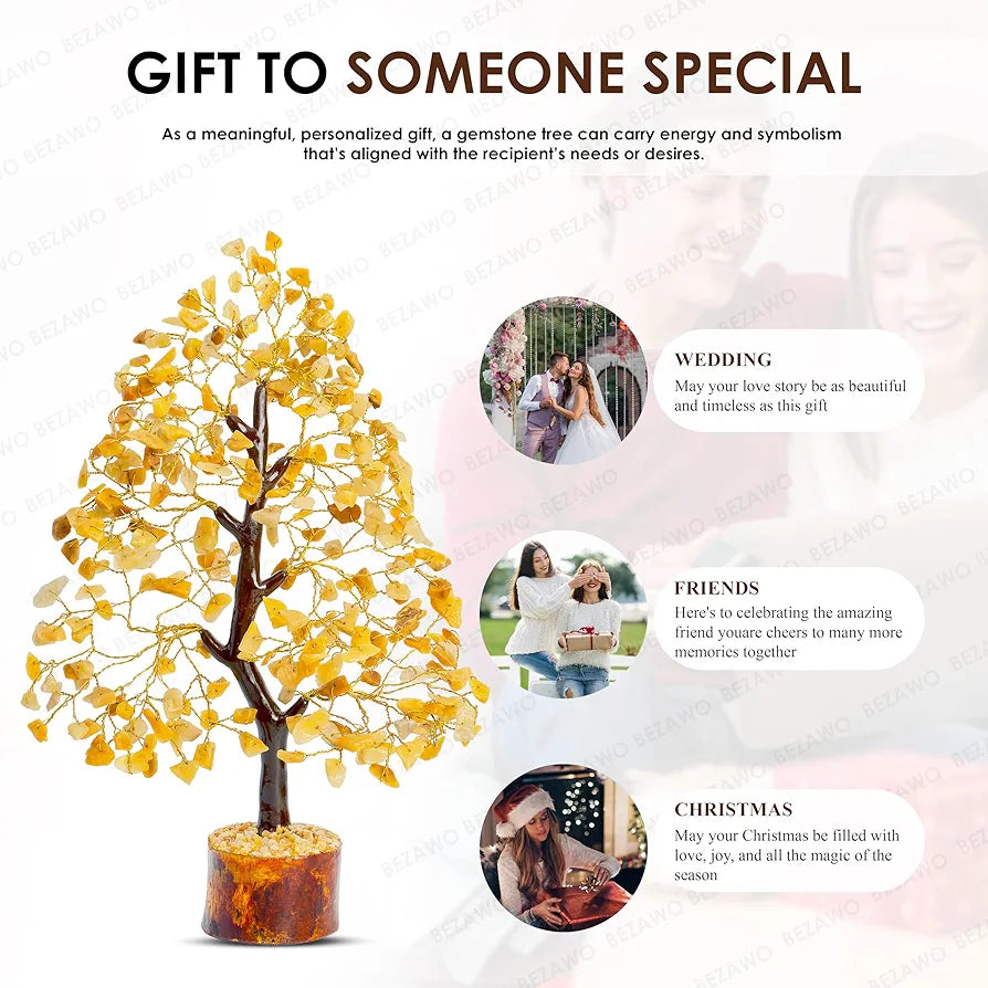 BEZAVO Yellow Aventurine Crystal Tree – Good Luck & Prosperity Tree for Home & Office | Artificial Tree for Living Room & Hall Decoration | Ideal Gift for Anniversary & Birthday 