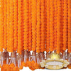 Artificial Orange Flowers For Decoration Garland With Bell 5 Feet Long 5 Pcs With 1 Diya 5 Centimeters Orange-bell