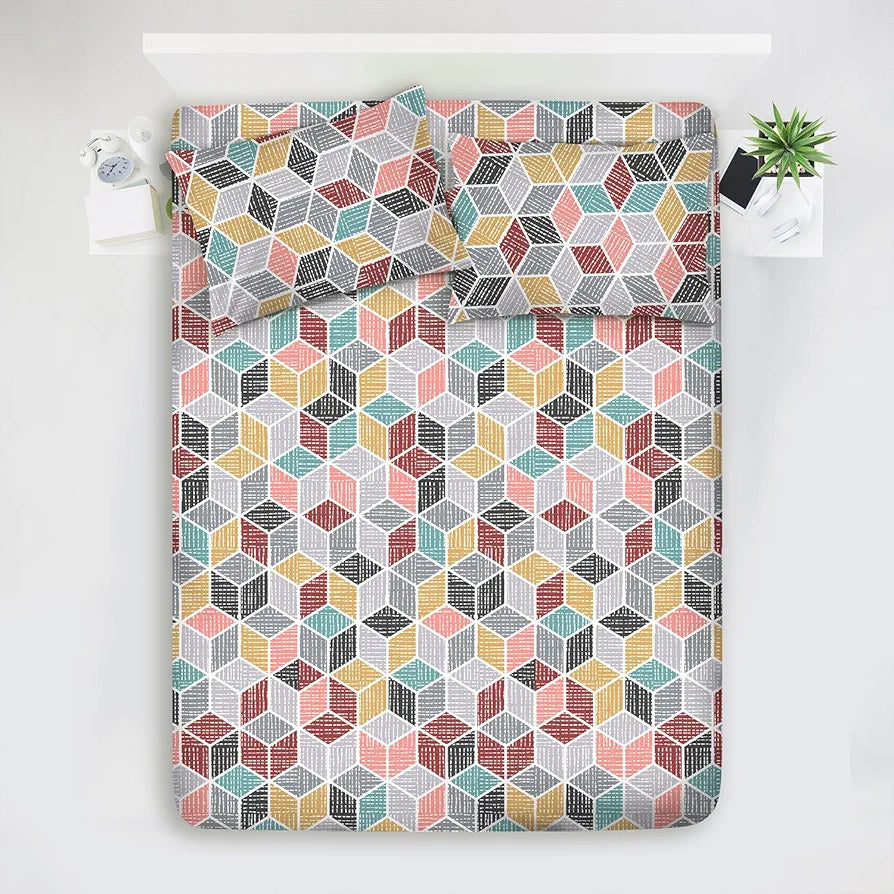 Layers Argos Bedsheet Set for All Seasons - Lightweight, Moisture Absorbent, Machine Washable & Easy to Care - 225 CVC - King Size 