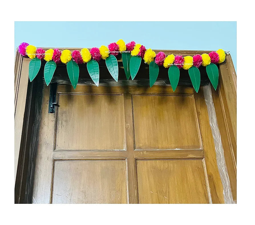 SPHINX Artificial Marigold &Mango Leaves Simple Door-Window toran/Door hangings/Festive Decorations - Approx.100 cms/40 Inches/3.33 Ft. - , 1)