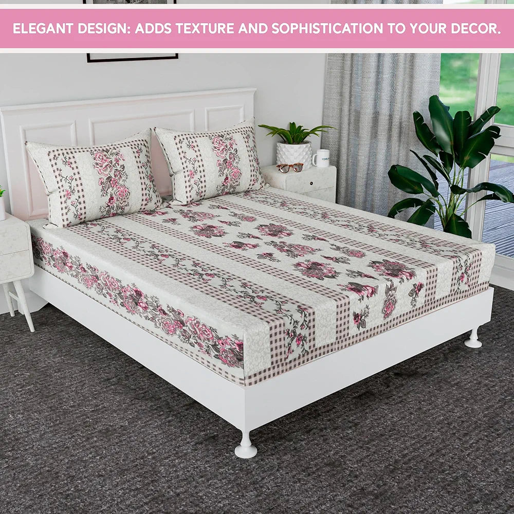 Kuber Industries 100x108 Inch Cotton Bedsheets for Double Bed with 2 Pillow Covers | Daily Use Easy to Wash & Maintain Double Bedsheet Cotton Fabric | Spain Flower Lining -Green