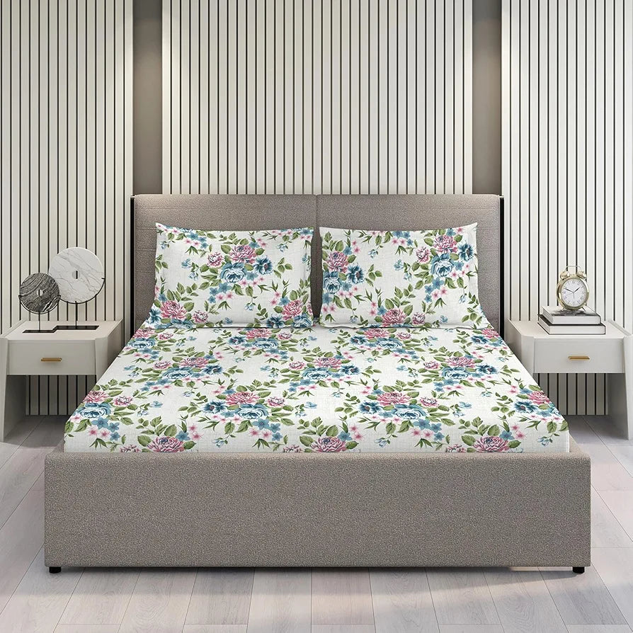 Layers Argos Bedsheet Set for All Seasons - Lightweight, Moisture Absorbent, Machine Washable & Easy to Care - Gift for Housewarming & More - 225 CVC - King Size 