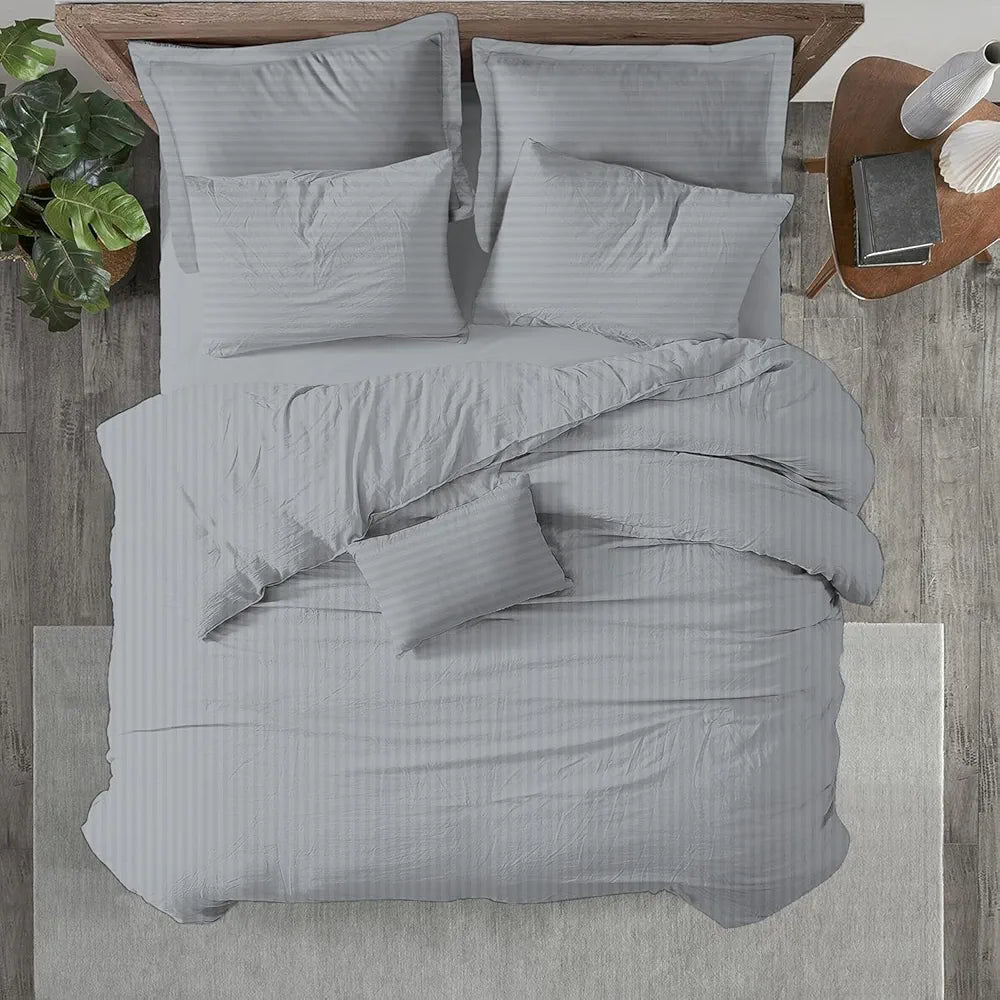 Trance Home Linen Zippered 100% Cotton 200 TC Satin Stripe Queen Duvet Cover Quilt Cover Razai Comforter Cover with 2 Pillow Covers 