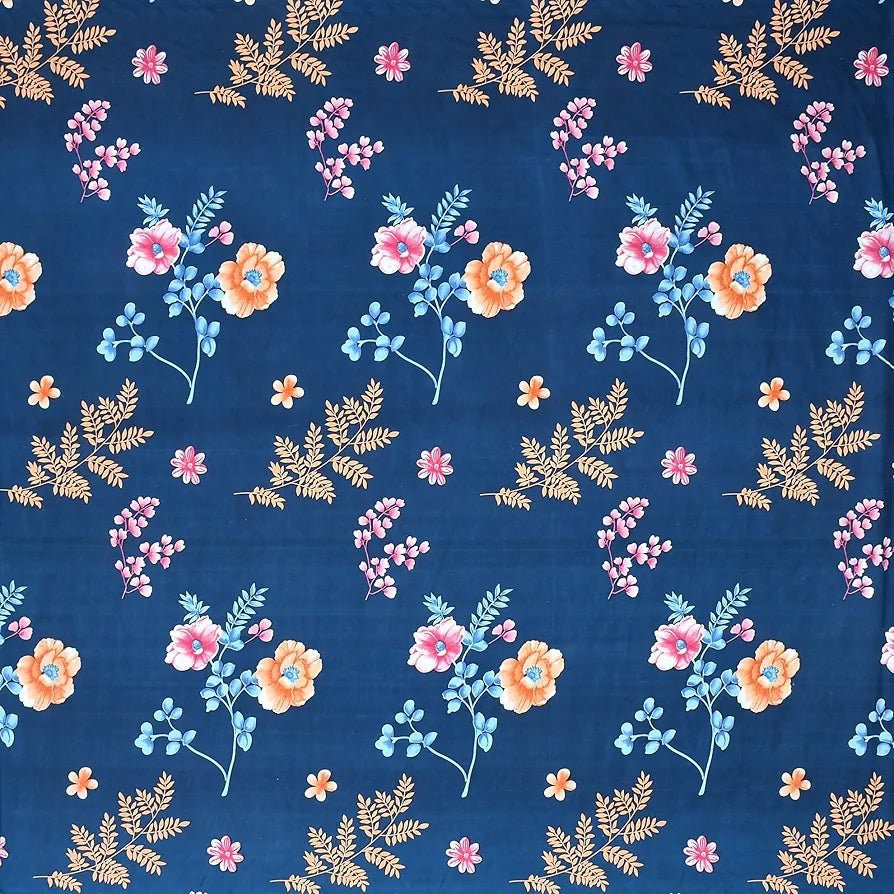 Homefab India 180 TC Microfiber Double BedSheet with 2 Pillow Covers -  -Blue, Floral