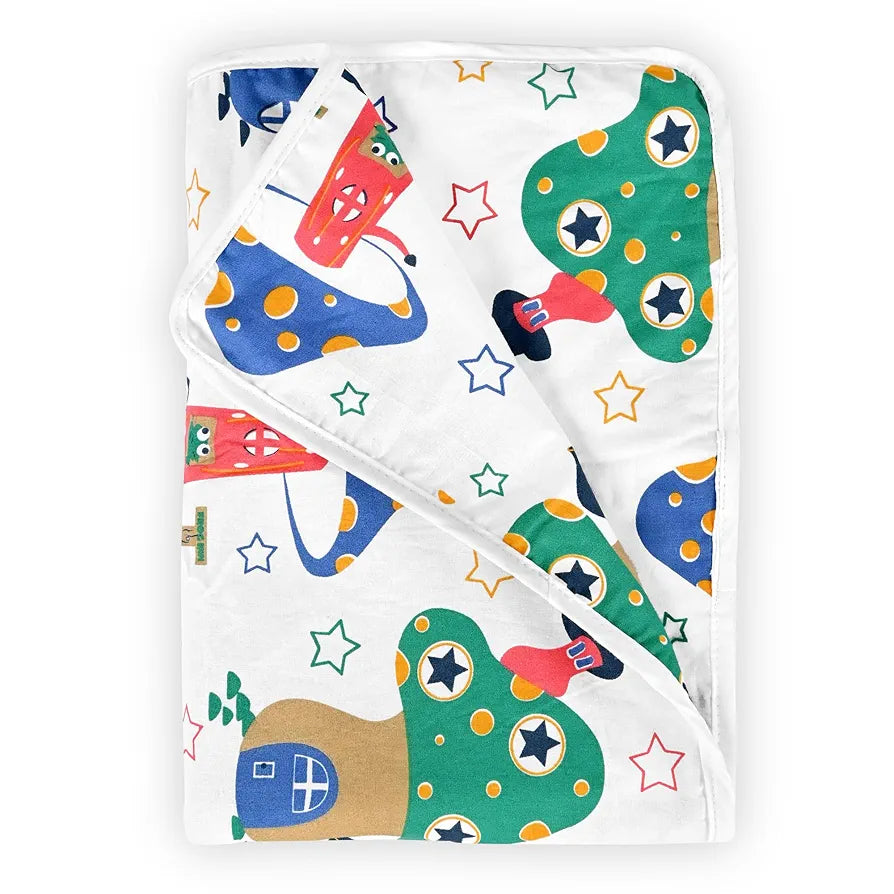 Divine Casa Pure Cotton Printed Single Dohar for Newborn Baby | 120 GSM | Soft & Lightweight Throw Blanket | Cozy & Breathable Bedding | All-Season Comfort | 0-4 Years | 135 x 100 CM, Rosin White