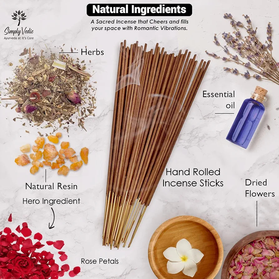 Simply Vedic Rose Incense Sticks 250g with Holder – 135 Hand-Rolled Agarbatti | Natural, Charcoal-Free, Long-Lasting Floral Aroma for Meditation, Yoga, Aromatherapy, Spiritual Healing & Gift Use