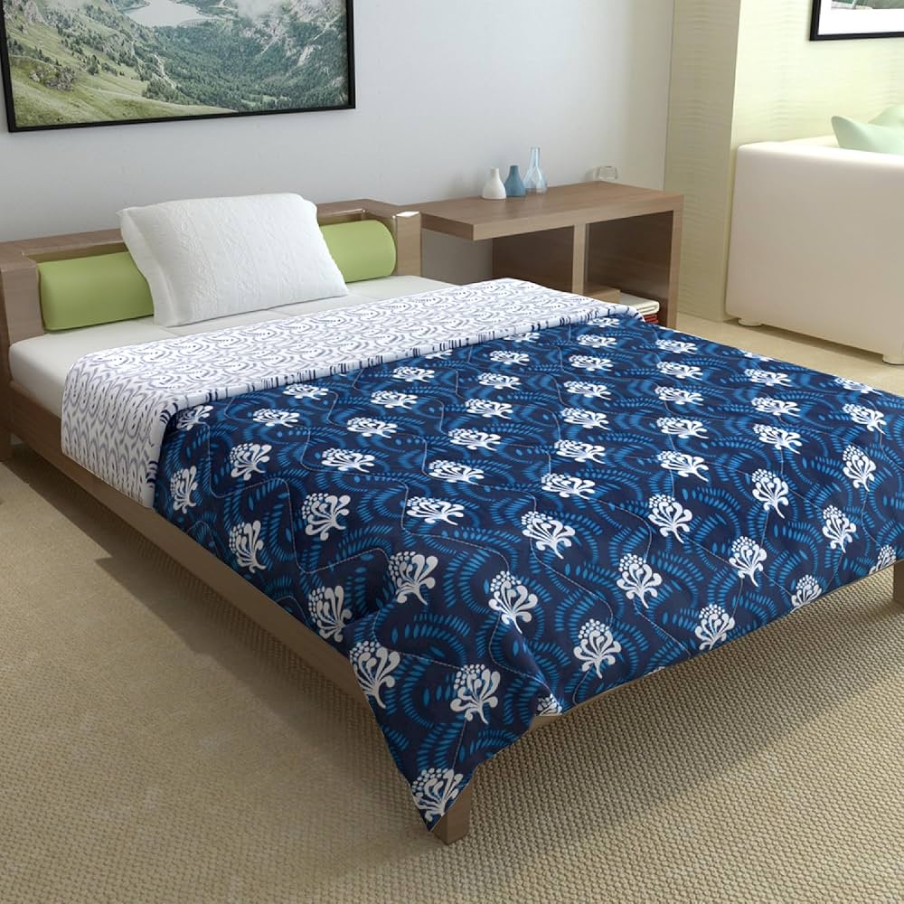Divine Casa 120 GSM Microfiber Single Bed Comforter | Soft & Lightweight Reversible AC Blanket | All-Season 3-Layered Quilt | 230 x 140 cm, Medieval Blue