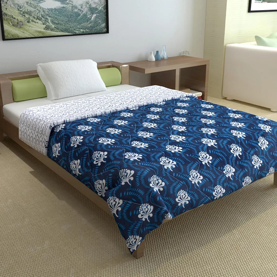Divine Casa Microfibre Printed Reversible 120 GSM Single Bed Size Quilt Lightweight Comforter Blanket for All Weather | TC - 120