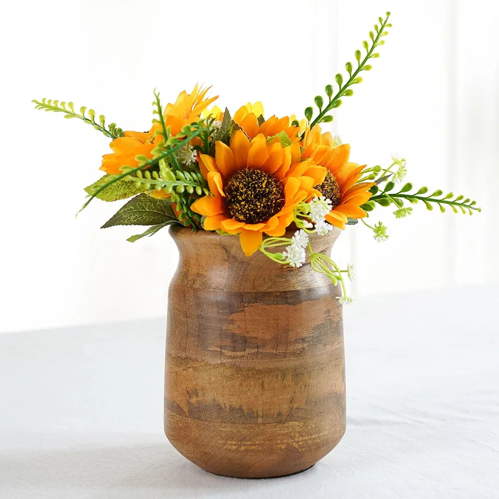 Behoma Flower Vase, Jar Shape Mango Wood Vases for Flowers for Decor Home Living Room Kitchen Office, Natural Light Brown Finish | Height - 6.1 inch 