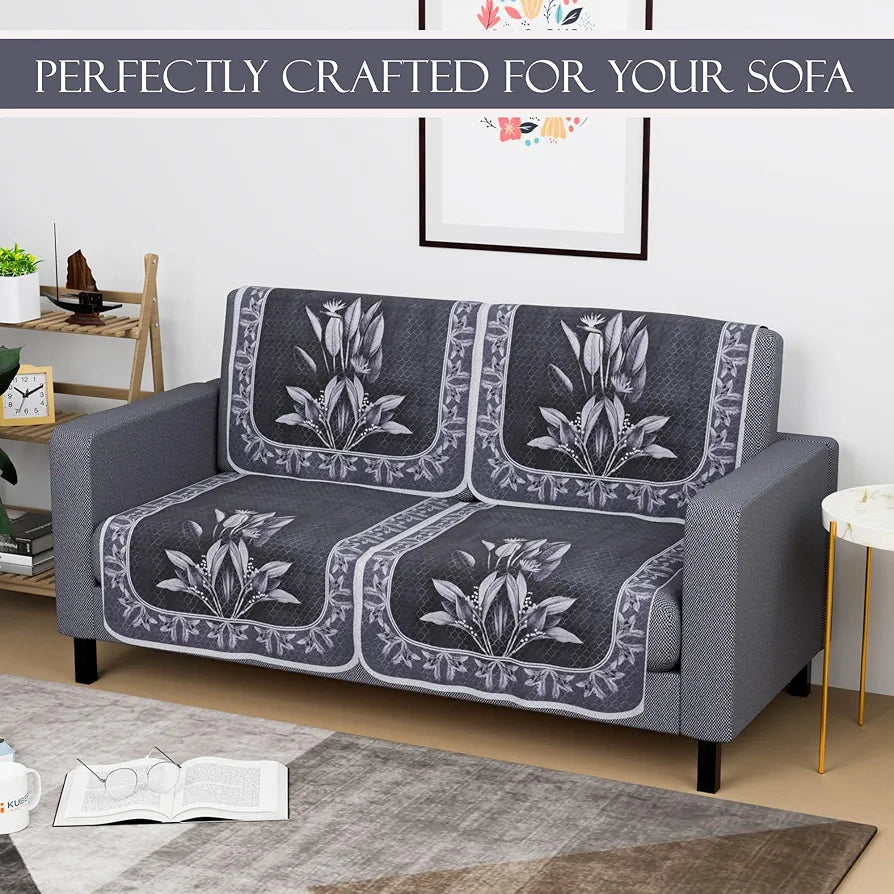 Kuber Industries Set of 4 Net Durable 2 Seater Sofa Covers for Living Room | Easy Machine Washable SOFE ke Cover for Protection & Comfort for Home | Leaf - Dark Grey & Lilac