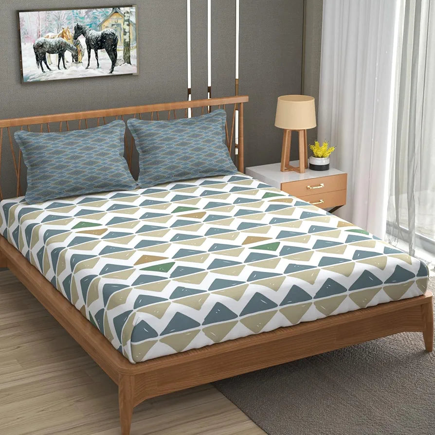FRESH FROM LOOM 240 TC Microfiber Cotton Queen Size Bedsheet for Double Bed with 2 Pillow Cover | Hypoallergenic Soft Bed Sheet | Anti Fade Printed Bed Cover 