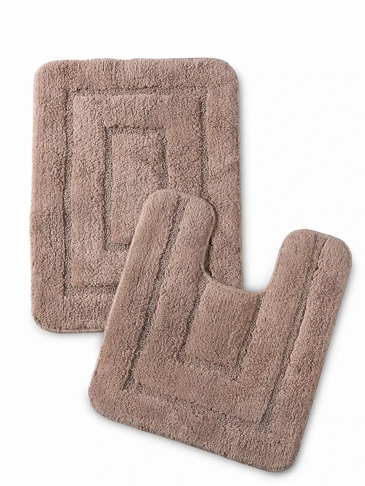 Saral Home Cotton Anti Slip Bathmat Set with Contour | Washable, Non-Slip & Quick-Drying Mats for Home/Kitchen/Office | Soft & Super Absorbent Mats for Shower 