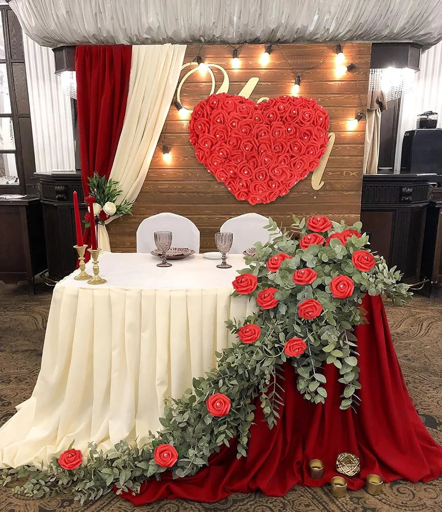 IPOPU 100pcs Red Foam Rose Artificial Flower Bulk with Crystal 3in Real Looking Stemless Fake Roses for DIY Craft Wedding Bouquets Wall Decoration Bridal Shower Arrangement Home Decorations