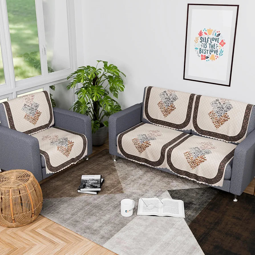 Kuber Industries Set of 6 Durable 2+1 Seater Sofa Covers for Living Room | SOFE ke Cover for Protection & Comfort for Home Furniture | Stone Ultra Sonic BMW - Cream Brown