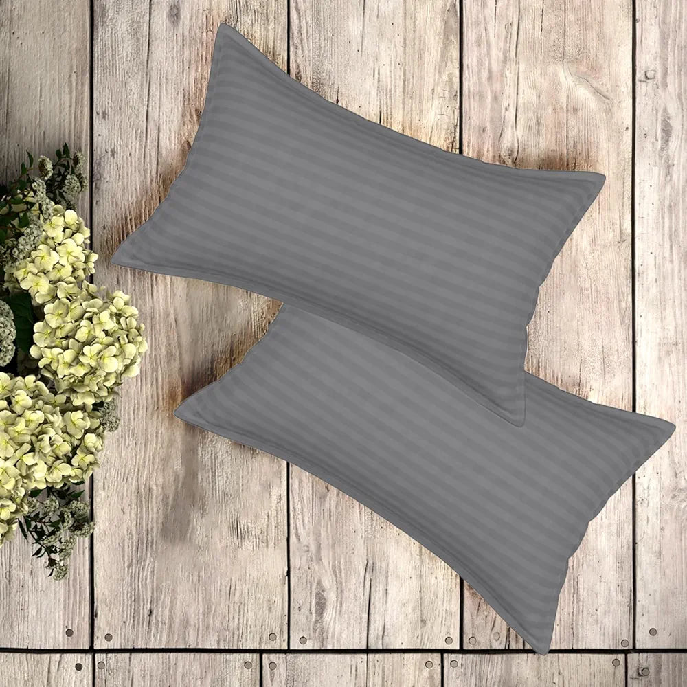 Kuber Industries Double Bedsheet with 2 Pillow Covers | 144 TC Glace Cotton Bedsheet | Satin Striped Bedsheet for Home | Hotel | Bedroom | 90x100 Inch | Gray