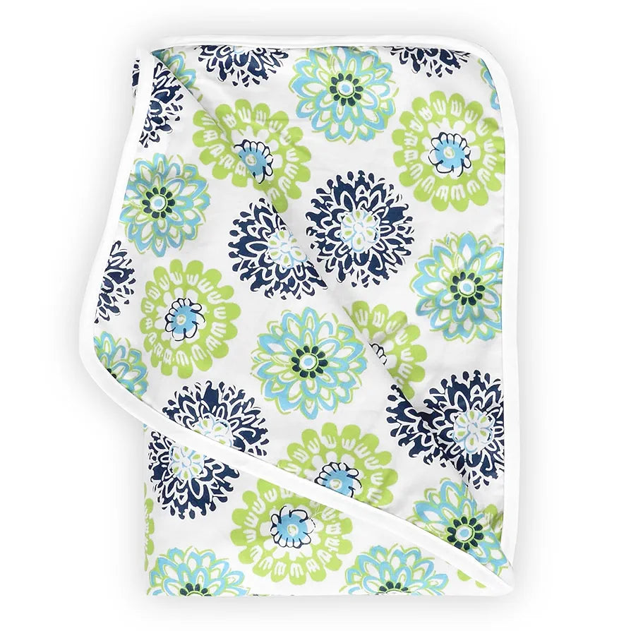 Divine Casa Floret 100% Cotton Single Kids Dohar | 120 GSM | Soft & Lightweight Throw Blanket | Cozy & Breathable Bedding | All-Season Comfort | 140 x 100 CM, Green Blue