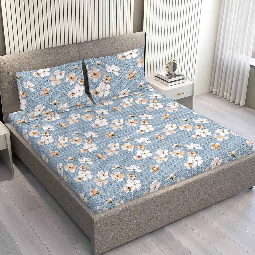 Layers Home Easy 100% Cotton Bedsheet Set for All Seasons - Lightweight, Moisture Absorbent, Machine Washable & Easy to Care - Gift for Housewarming & More - 144 TC - King Size 