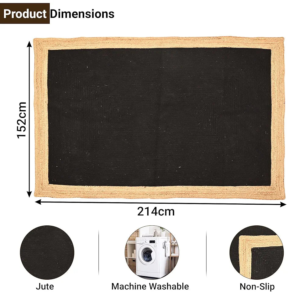 Kuber Industries 5x7 Feet Reversible Carpets for Living Room | Machine Washable Bedside Floor Rugs Mat for Bedroom, Balcony & Drawing Room | Border - Black & Beige