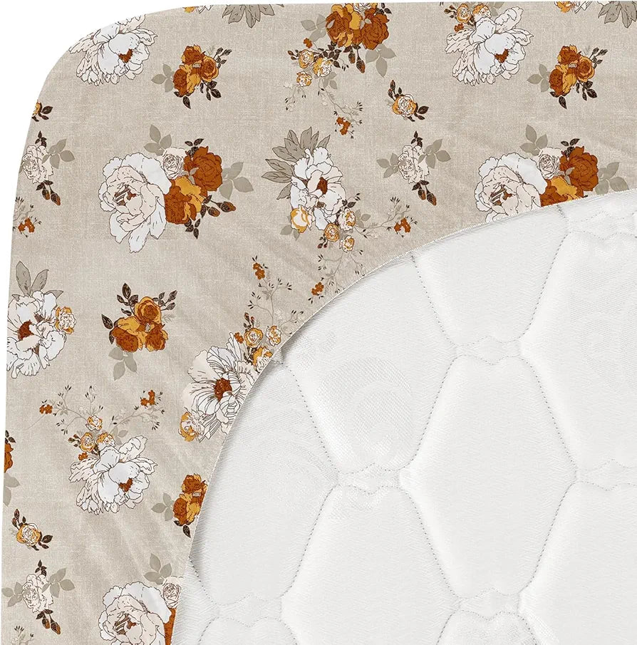 HOMEKART Premium Cotton Elastic Fitted Bedsheets with 2 King Size Pillow Covers Double Bed with All Around Elastic Supersoft Size - 72 x 78 +10 inches Flower Print Beige and Brown 200 tc - 220 tc