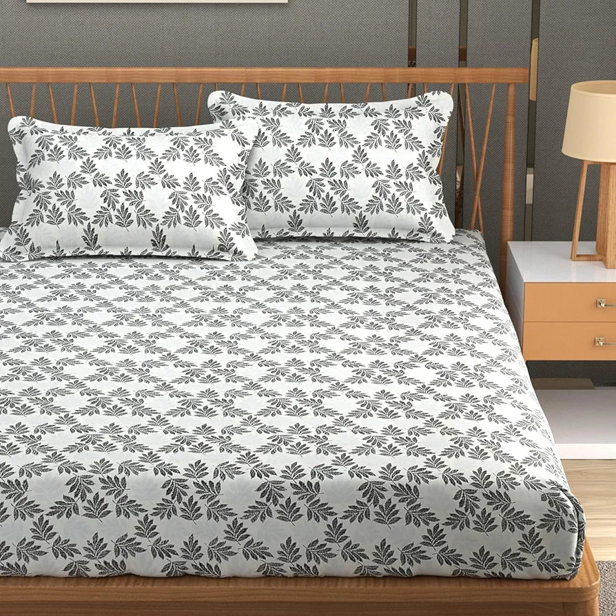 Homefab India 180 TC Glace Cotton Double BedSheet with 2 Pillow Covers -  - Grey