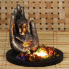 Ecraftindia Copper Finish Handcrafted Palm Buddha Decorative Showpiece With Wooden Base | Fragranced Petals and Tealight