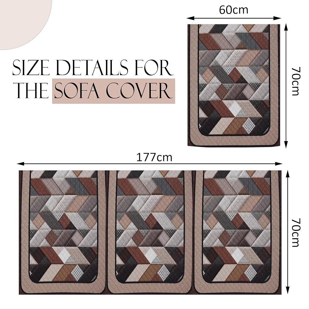 Kuber Industries Set of 16 Velvet Anti-Skid Sofa Cover 5-Seater with Arm Cover | Comfortable Slipcover Sofa Cloth & Furniture Protector for Home Decor | Triangular-Cream & Brown