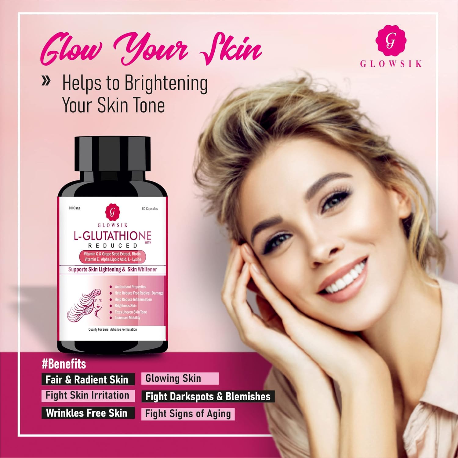 Glowsik Glutathione 1000 Mg Capsules With Vitamin C, E & L-glutathione