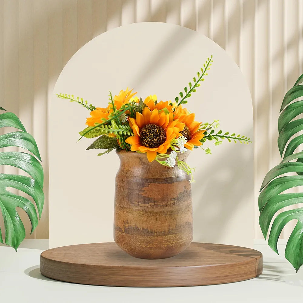 Behoma Flower Vase, Jar Shape Mango Wood Vases for Flowers for Decor Home Living Room Kitchen Office, Natural Light Brown Finish | Height - 6.1 inch 