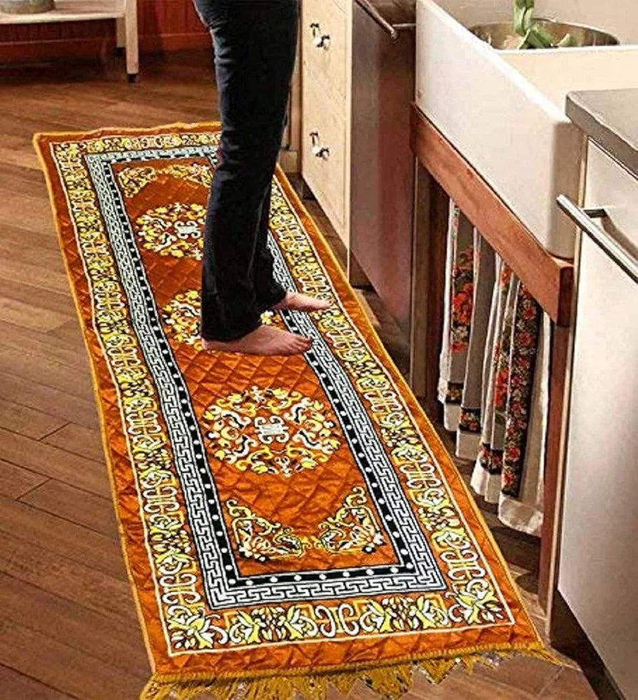 Kuber Industries Bed Side Rectangular Runner/Mattress|Soft Velvet Material & Traditional Print|Size 190 x 64 CM 