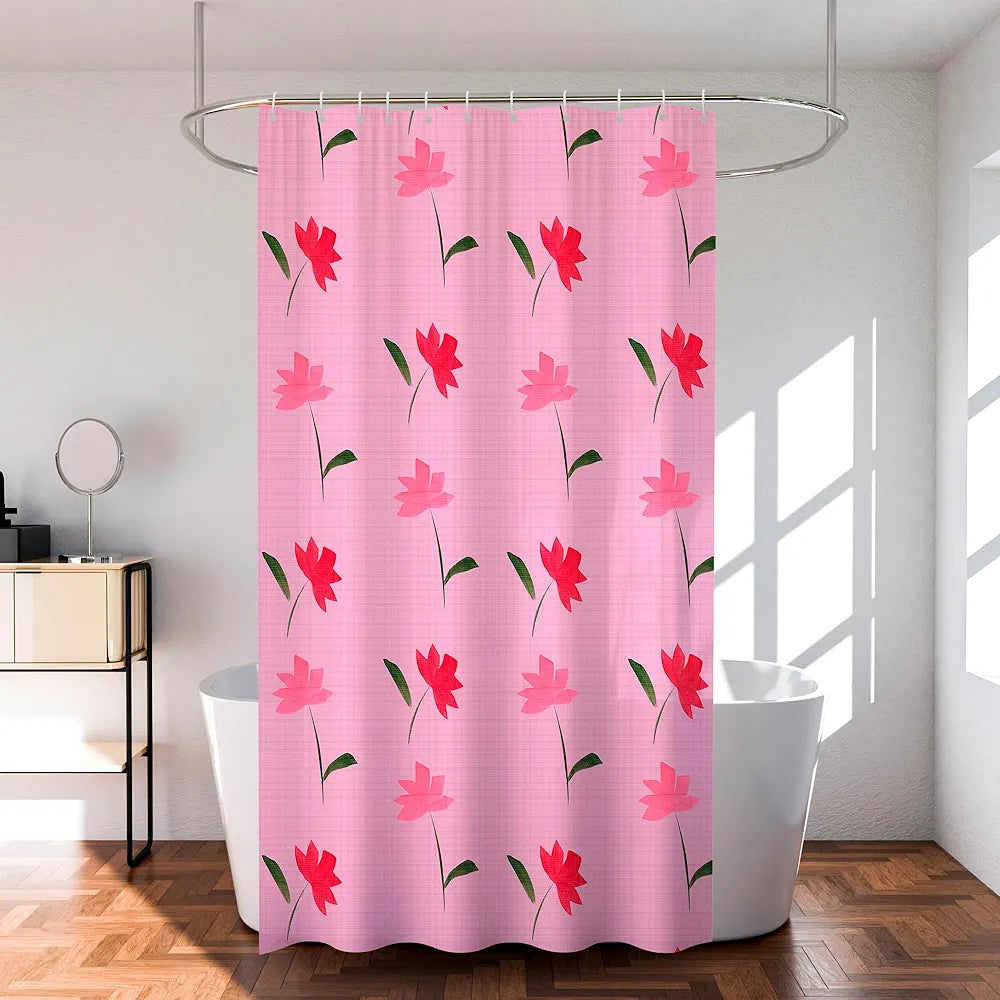 Kuber Industries Shower Curtain | 7 Feet | Bathroom Shower Curtain | AC Curtains | PVC Waterproof Window Curtain | Curtains for Bathtub | 8 Rings Curtain | Painting | Pink