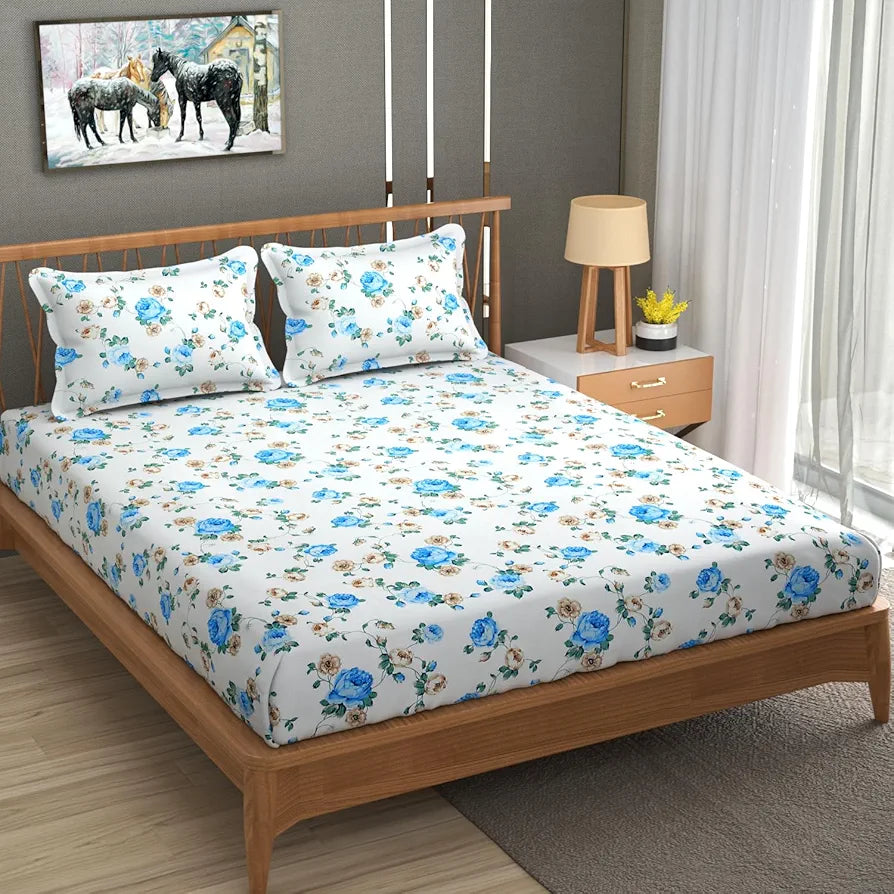 Homefab India 180 TC Glace Cotton Double BedSheet with 2 Pillow Covers -  - Blue