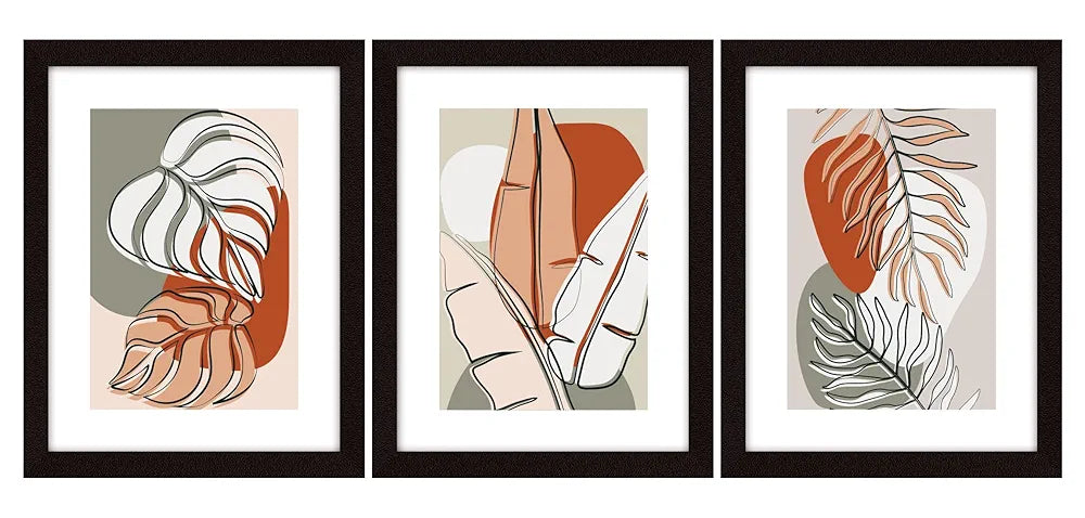 ArtX Paper Boho Leaf Wall Painting For Wall Decoration, Wall Painting For Living Room, Multicolor, Bohemian, 10.0 X 13.0 inches, 13.0 x 30 inches , Set of 3