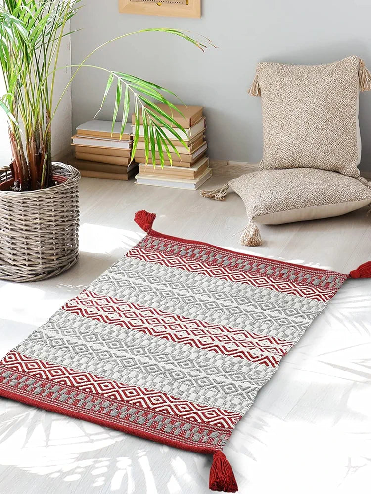 SASHAA WORLD Handwoven Cotton Rug, Rug for Bedroom, Kitchen, Living Room, Doorway, Multipurpose Rug