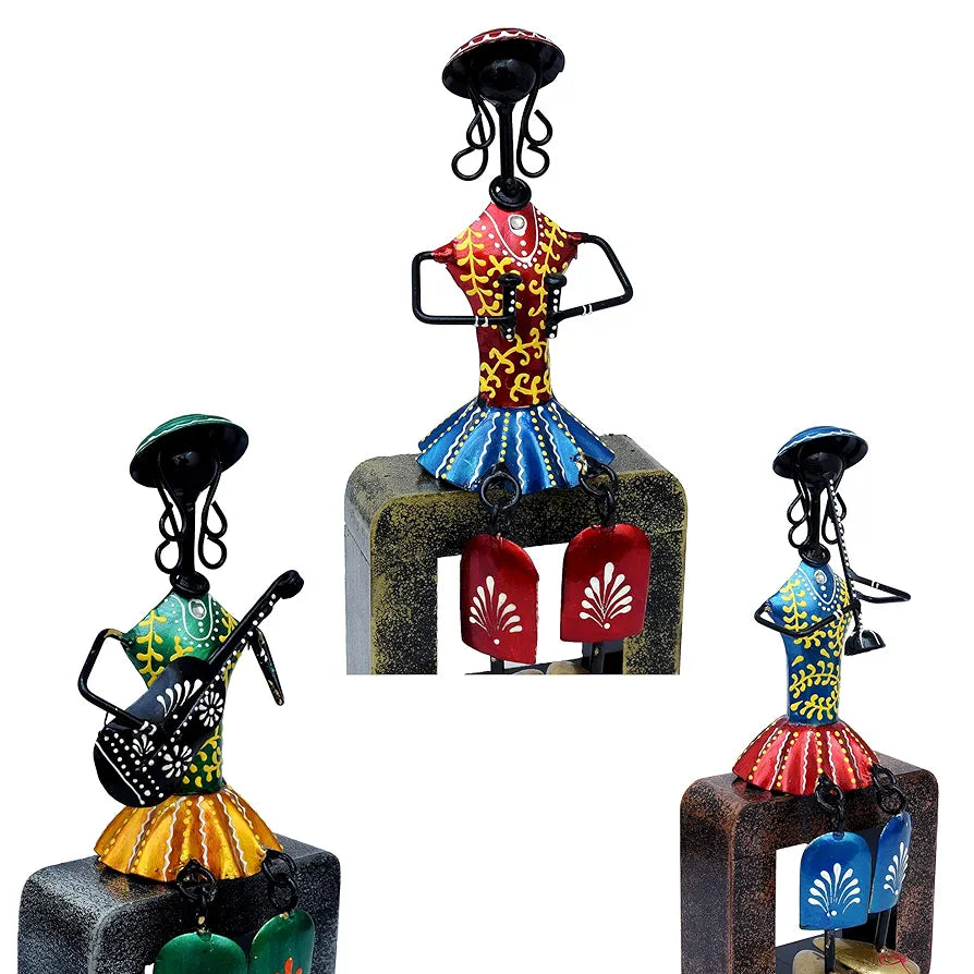 KRAFTSKALA Musician Dolls Wall Hanging Metal Showpieces Handmade Iron Home Decor Tabletop Statues for Living Room, Decorative Items for Home Wall, Festive Gifting, Housewarming Present