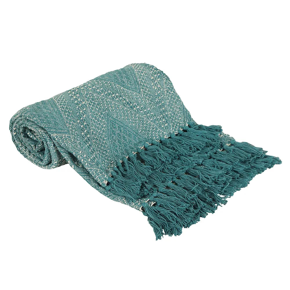 SASHAA WORLD Cotton Jewels of India Throw | Throw for Living Room, Sofa, Bed, Chair, Picnic & Used for Gift | Blue Throw Blanket 130X180 Cm