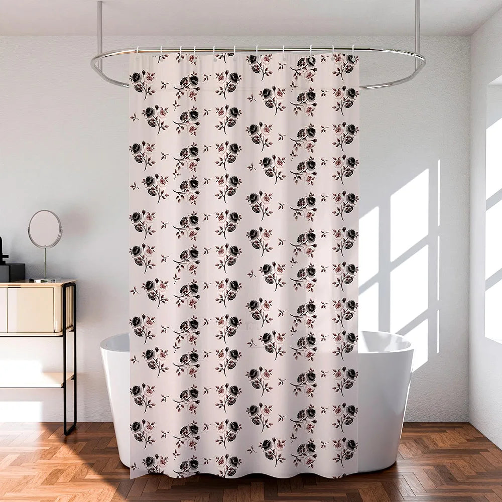 Kuber Industries Shower Curtain | 7 Feet | Bathroom Shower Curtain | AC Curtains | PVC Waterproof Window Curtain | Curtains for Bathtub | 8 Rings Curtain | Brown Rose | Transparent
