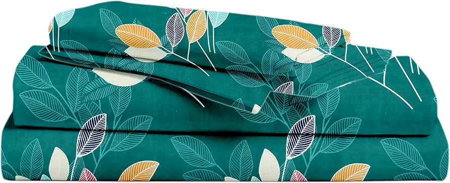 HOMEKART 220 TC Premium Cotton Elastic Fitted Bedsheets with 2 Pillow Covers|Double Bed with Corner Elastic Wrinkelfree Floral Pattren Breathable |Size-72 x 68 + 6 inches |Dark Green & Rust